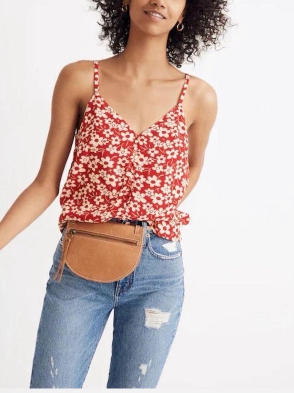 Madewell Floral Button-Front Red Cami Tank Top